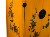 Oriental Bright Mustard Yellow Vinyl Flower Bird Graphic Cabinet ws4986S
