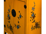 Oriental Bright Mustard Yellow Vinyl Flower Bird Graphic Cabinet ws4986S