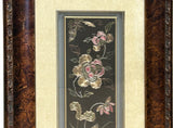 Vintage Chinese Floral Embroidery Fabric Piece Framed Wall Art ws4867S