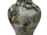 Chinese Gray Crackle 3 Rams Round Porcelain Vase GB670S