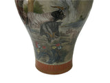 Chinese Gray Crackle 3 Rams Round Porcelain Vase GB670S