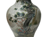 Chinese Gray Crackle 3 Rams Round Porcelain Vase GB670S