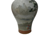 Chinese Gray Crackle 3 Rams Round Porcelain Vase GB670S