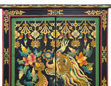 Oriental Tibetan Style Golden Dragon Graphic Tall Slim Storage Cabinet ws5063S