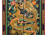 Oriental Tibetan Style Golden Dragon Graphic Tall Slim Storage Cabinet ws5063S