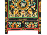 Oriental Tibetan Style Golden Dragon Graphic Tall Slim Storage Cabinet ws5063S
