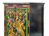 Oriental Tibetan Style Golden Dragon Graphic Tall Slim Storage Cabinet ws5063S