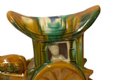 Oriental Tri-Color Green White Yellow Ceramic Horse Cart Art Figure GB656S