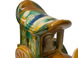 Oriental Tri-Color Green White Yellow Ceramic Horse Cart Art Figure GB656S