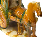Oriental Tri-Color Green White Yellow Ceramic Horse Cart Art Figure GB656S
