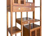 Pair Asian Inspired Asymmetrical Light Brown Shelving Display Cabinet Divider ws4975ABS