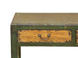 Vintage Rustic Fabric Grass Green Lacquer 3 Drawers Console Table ws4675S