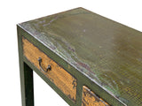 Vintage Rustic Fabric Grass Green Lacquer 3 Drawers Console Table ws4675S