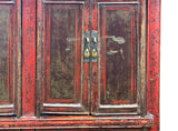 Vintage Distressed Brick Red Marks Point Edge Credenza Sideboard Cabinet ws4978S