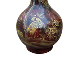 Chinese Brown Lacquer Golden Scenery Decorative Wood Vase Art ws4764S