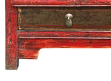Vintage Distressed Brick Red Marks Point Edge Credenza Sideboard Cabinet ws4978S