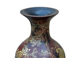 Chinese Brown Lacquer Golden Scenery Decorative Wood Vase Art ws4764S