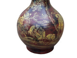 Chinese Brown Lacquer Golden Scenery Decorative Wood Vase Art ws4764S