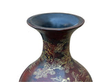 Chinese Brown Lacquer Golden Scenery Decorative Wood Vase Art ws4764S