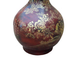 Chinese Brown Lacquer Golden Scenery Decorative Wood Vase Art ws4764S