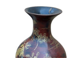 Chinese Brown Lacquer Golden Scenery Decorative Wood Vase Art ws4764S