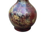 Chinese Brown Lacquer Golden Scenery Decorative Wood Vase Art ws4764S