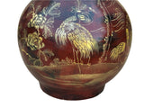 Chinese Brown Lacquer Golden Scenery Decorative Wood Vase Art GB671S