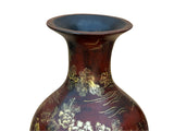 Chinese Brown Lacquer Golden Scenery Decorative Wood Vase Art GB671S
