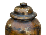 Chinese Distressed Brown Lacquer Golden Scenery Wood Temple Jar ws4763S