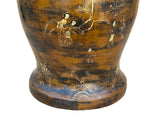 Chinese Distressed Brown Lacquer Golden Scenery Wood Temple Jar ws4763S