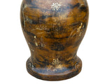 Chinese Distressed Brown Lacquer Golden Scenery Wood Temple Jar ws4763S
