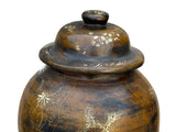 Chinese Distressed Brown Lacquer Golden Scenery Wood Temple Jar ws4763S