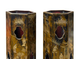 Pair Chinese Matte Gold Scenery Hexagonal Display Wood Brush Pots ws4856S
