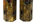 Pair Chinese Matte Gold Scenery Hexagonal Display Wood Brush Pots ws4856S