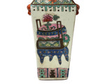 Chinese White Canton Famille Mille Graphic Square Porcelain Vase ws4888S