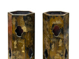 Pair Chinese Matte Gold Scenery Hexagonal Display Wood Brush Pots ws4856S