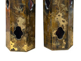 Pair Chinese Matte Gold Scenery Hexagonal Display Wood Brush Pots ws4856S