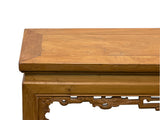 Vintage Oriental Light Brown Dragon Motif Apron Wood Bench Table ws5030S