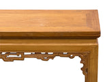 Vintage Oriental Light Brown Dragon Motif Apron Wood Bench Table ws5030S