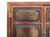 Vintage Chinese Brown Flower Vase Graphic Old Fashion Storage Cabinet ws4896S