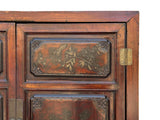 Vintage Chinese Brown Flower Vase Graphic Old Fashion Storage Cabinet ws4896S