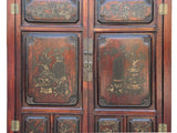Vintage Chinese Brown Flower Vase Graphic Old Fashion Storage Cabinet ws4896S