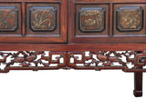 Vintage Chinese Brown Flower Vase Graphic Old Fashion Storage Cabinet ws4896S