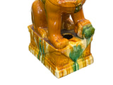 Pair Chinese Tri-Color Mustard Yellow Glaze Fengshui Lions Foo Dogs GB402S cs2368