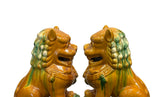 Pair Chinese Tri-Color Mustard Yellow Glaze Fengshui Lions Foo Dogs GB402S cs2368