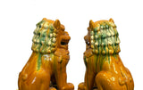 Pair Chinese Tri-Color Mustard Yellow Glaze Fengshui Lions Foo Dogs GB402S cs2368