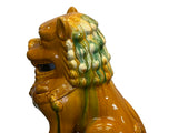 Pair Chinese Tri-Color Mustard Yellow Glaze Fengshui Lions Foo Dogs GB402S cs2368