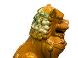 Pair Chinese Tri-Color Mustard Yellow Glaze Fengshui Lions Foo Dogs GB402S cs2368