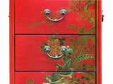 Oriental Bright Red Golden Flower Bird Graphic Drawers Chest ws5065S