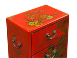 Oriental Bright Red Golden Flower Bird Graphic Drawers Chest ws5065S